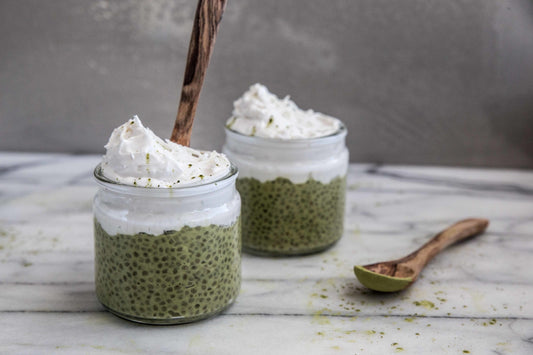 Pudin de matcha con chía